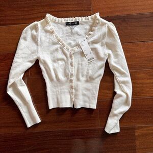 Urban Outfitters Cream Ruffle-Trim Button-Up Cardigan